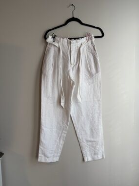 Loft White Linen High-Waist Pants